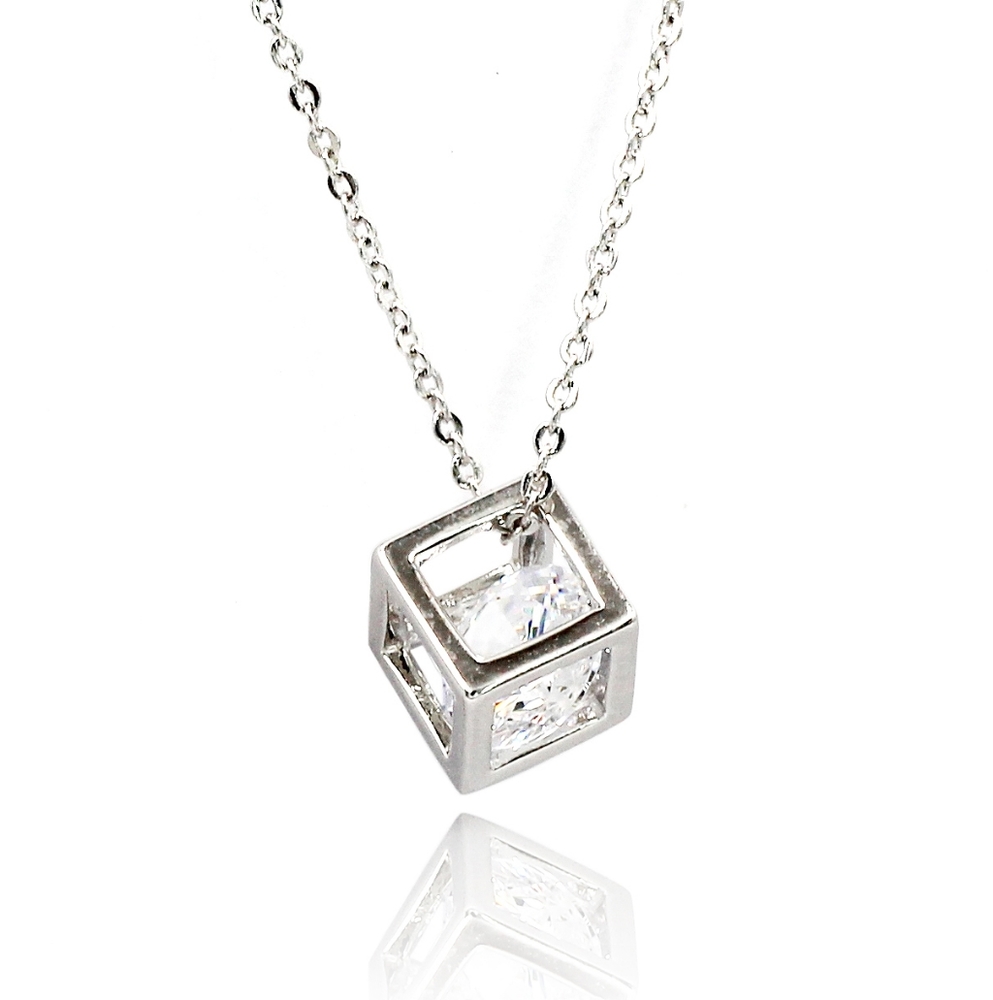 Silver cube crystal silver necklace